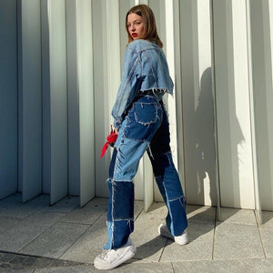 Woman High Waist Pink Vintage Streetwear Hip Hop Straight Jeans Women's Denim Pants Aesthetic Wide Leg Trousers
