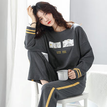 Load image into Gallery viewer, Woman Lovely Wear Leisure Clothes Personality Spring Autumn Dark Gray Print Long Sleeve Women Pajamas For Women Pyjamas Set
