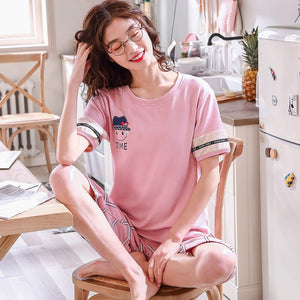 Woman Pajamas Sets Hot Summer Short Sleeve Thin 2021 Pyjamas Home Furnishing Clothing Flower Print Sexy Lady Female Sleepwear