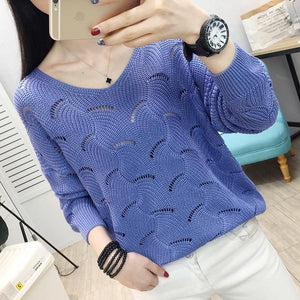 Woman Sweaters Pullover  Women's Pullover Loose Top V-neck Sweater, Hollow-out Sweater for Spring 2021 Femme Chandails
