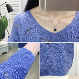 Woman Sweaters Pullover  Women's Pullover Loose Top V-neck Sweater, Hollow-out Sweater for Spring 2021 Femme Chandails