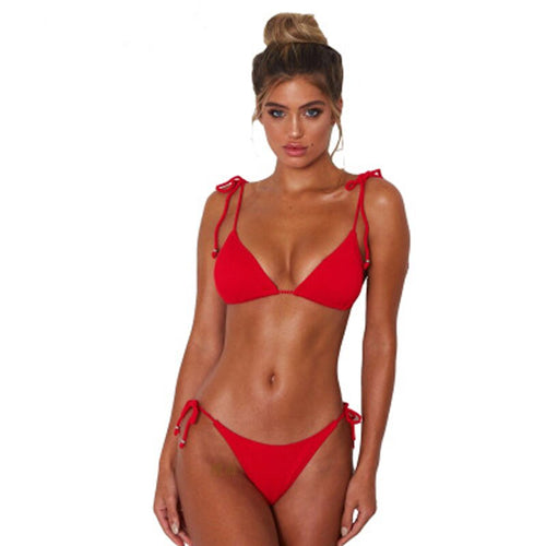 Woman Swimwear Red Sexy Micro Bikini Swimsuit Solid Bandage Ties Mini Swim Wear Female Summer 2021 Brazil Bathing Suit Beachwear