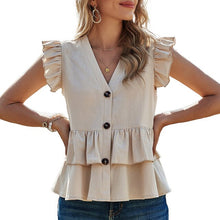 Load image into Gallery viewer, Woman Tops Summer 2021 Ruffle Sleeveless Sexy V-Neck Vest Cute Vintage Streetwear Fashion Loose Casual Tops Mujer Khaki