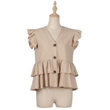 Load image into Gallery viewer, Woman Tops Summer 2021 Ruffle Sleeveless Sexy V-Neck Vest Cute Vintage Streetwear Fashion Loose Casual Tops Mujer Khaki