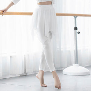 Women 2-in-1 Leggings Soft Modal Chiffon Skirt Asymmetrical Slim Dance  Pilates Ballet Jazz Latin Crop Pants Legging Femme