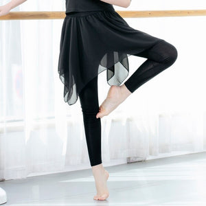 Women 2-in-1 Leggings Soft Modal Chiffon Skirt Asymmetrical Slim Dance  Pilates Ballet Jazz Latin Crop Pants Legging Femme