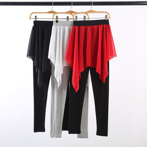 Women 2-in-1 Leggings Soft Modal Chiffon Skirt Asymmetrical Slim Dance  Pilates Ballet Jazz Latin Crop Pants Legging Femme