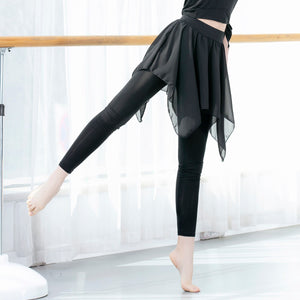 Women 2-in-1 Leggings Soft Modal Chiffon Skirt Asymmetrical Slim Dance  Pilates Ballet Jazz Latin Crop Pants Legging Femme