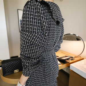 Women 2020 Winter New Korean Style Temperament Double-Breasted Sashes Ruffled Bodycon Dress Long Sleeve Plaid Dress Female