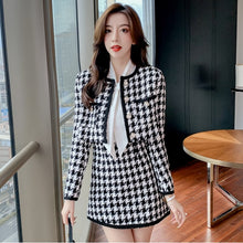 Load image into Gallery viewer, Women 2021 Autumn Winter Long Sleeve Crop Top Jacket + Short Skirt Tweed 2 Piece Set Plaid Woolend Outfits