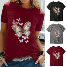 Load image into Gallery viewer, Women 2021 Butterfly Summer Print Lady T-shirts Top O-neck T Shirt Mujer Short Sleeve Casual Graphic Female Tee