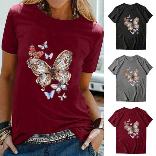 Women 2021 Butterfly Summer Print Lady T-shirts Top O-neck T Shirt Mujer Short Sleeve Casual Graphic Female Tee