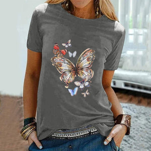 Women 2021 Butterfly Summer Print Lady T-shirts Top O-neck T Shirt Mujer Short Sleeve Casual Graphic Female Tee