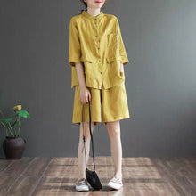 Load image into Gallery viewer, Women 2021 Summer Fashion Cotton Linen 2 Piece Suits Female New O-neck T-shirt Ladies Elastic Waist Loose Shorts Sets R23