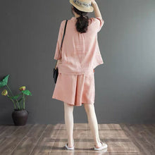 Load image into Gallery viewer, Women 2021 Summer Fashion Cotton Linen 2 Piece Suits Female New O-neck T-shirt Ladies Elastic Waist Loose Shorts Sets R23