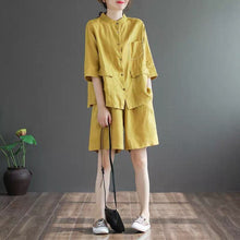 Load image into Gallery viewer, Women 2021 Summer Fashion Cotton Linen 2 Piece Suits Female New O-neck T-shirt Ladies Elastic Waist Loose Shorts Sets R23