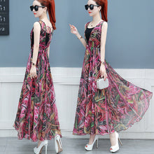 Load image into Gallery viewer, Women 2021 Summer Flower Print Two Pieces Set Office Lady V-Neck Sleeveless Bodycon Long Dress &amp; Spaghetti Strap Dress Suit W407