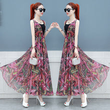 Load image into Gallery viewer, Women 2021 Summer Flower Print Two Pieces Set Office Lady V-Neck Sleeveless Bodycon Long Dress &amp; Spaghetti Strap Dress Suit W407