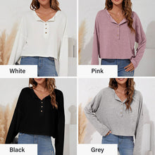 Load image into Gallery viewer, Women 2021 Vintage Tshirts Casual Button O&amp;V Neck Long Sleeve Autumn Shirt Tops Blouses New Oversized Solid Elegant T-shirts