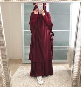 Women Abaya Ramadan 2 Piece Skirt Suits Jilbab Prayer Garment Dress Khimar Hijab Robe Islam Abayat Muslim Sets Islamic Clothing