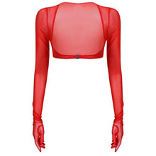 Load image into Gallery viewer, Women Aldult Sexy Summer See-through Mesh Gloves Tops Sun Protection Long Sleeve Open Front Buckle Crop Top Clubwear