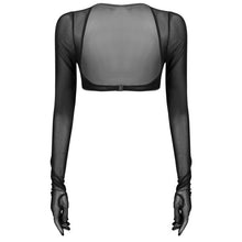 Load image into Gallery viewer, Women Aldult Sexy Summer See-through Mesh Gloves Tops Sun Protection Long Sleeve Open Front Buckle Crop Top Clubwear