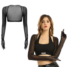 Load image into Gallery viewer, Women Aldult Sexy Summer See-through Mesh Gloves Tops Sun Protection Long Sleeve Open Front Buckle Crop Top Clubwear