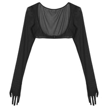 Load image into Gallery viewer, Women Aldult Sexy Summer See-through Mesh Gloves Tops Sun Protection Long Sleeve Open Front Buckle Crop Top Clubwear