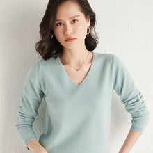 Load image into Gallery viewer, Women Autumn And Winter New Big V-neck Cashmere Sweater Thin Wild Sweater Pullover Large Size Base Sweater Women's Blouse