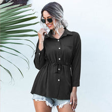 Load image into Gallery viewer, Women Autumn Casual Shirt Turn Down Collar Long Sleeve Drawstring Sashes Tops Female Fashion Vintage Elegant Solid Office Blouse