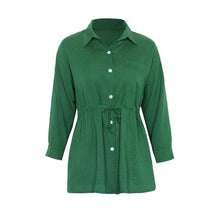 Load image into Gallery viewer, Women Autumn Casual Shirt Turn Down Collar Long Sleeve Drawstring Sashes Tops Female Fashion Vintage Elegant Solid Office Blouse