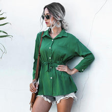 Load image into Gallery viewer, Women Autumn Casual Shirt Turn Down Collar Long Sleeve Drawstring Sashes Tops Female Fashion Vintage Elegant Solid Office Blouse
