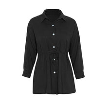 Load image into Gallery viewer, Women Autumn Casual Shirt Turn Down Collar Long Sleeve Drawstring Sashes Tops Female Fashion Vintage Elegant Solid Office Blouse