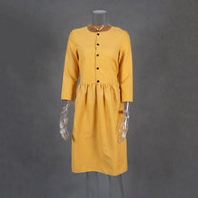 Load image into Gallery viewer, Women Autumn Winter Button Solid Straight Dress Office Lady O Neck Long Sleeve Dress 2020 Fashion Elegant Party Mid Length Dress