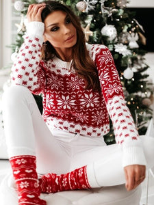 Women Autumn Winter Christmas Sweater Ladies Knitted Jumper Pullover Women Sweater Snowflake Elk Print  Sweaters And Pullovers