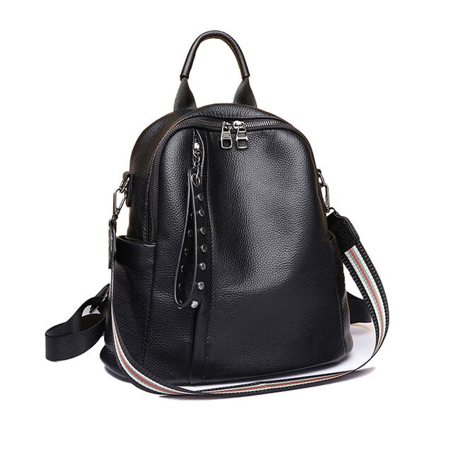 Women Backpack Cowhide Genuine Leather Vintage Knapsack Colleague Girls Student School Bag Lady Travel Packsack Shoulder Bags