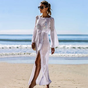 Women Bathing Suit Cover Up Crochet Lace Bikini Swimsuit Dress Sexy New Summer Hollow Out Beach Long Collect Waist Ladies