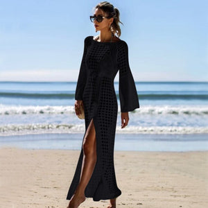 Women Bathing Suit Cover Up Crochet Lace Bikini Swimsuit Dress Sexy New Summer Hollow Out Beach Long Collect Waist Ladies