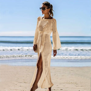 Women Bathing Suit Cover Up Crochet Lace Bikini Swimsuit Dress Sexy New Summer Hollow Out Beach Long Collect Waist Ladies
