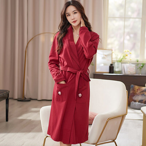 Women Bathrobe Auumn Full Bath Robe Long Plus Size 3XL Cotton Robe Lady Night Dressing Gown Men Nightgown