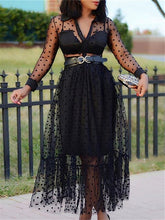 Load image into Gallery viewer, Women Black Mesh Two Pieces Set Polka Dot See Through Transparent Shirts Tops Tulle Skirts Lining Elastic Waist Pleated Jupes