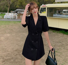 Load image into Gallery viewer, Women Blazer Dresses 2021 Korean Elegant Fashion Women Office OL Notched Collar Short Sleeve Casual Mini Dress Vestido Femme