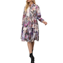 Load image into Gallery viewer, Women Boho Dresses Summer 2021 Sexy Mock Neck Tie Waist Print Beach Dress Long Sleeve A Line Midi Dress Sundress Robe Femme