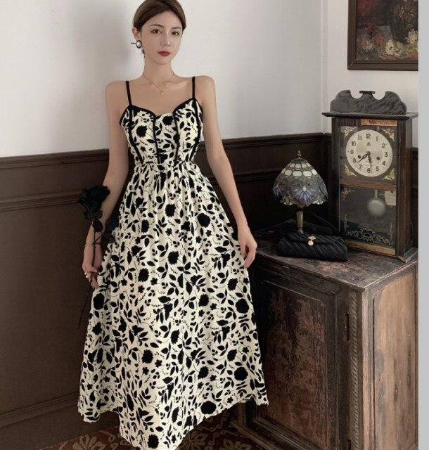 Women Boho Print Strap Dress 2021 Summer Vintage Sexy Strapless High Waist Casual Beach A-Line Long Dresses Females