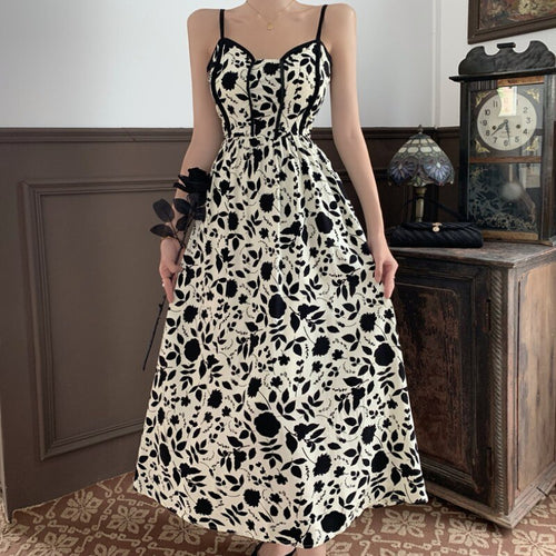 Women Boho Print Strap Dress 2021 Summer Vintage Sexy Strapless High Waist Casual Beach A-Line Long Dresses Females