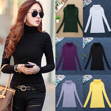 Load image into Gallery viewer, Women Bottoming Shirt Turtleneck Long Sleeve Cotton Stretch Base Tops Blouse Slim Casual Warm Long Sleeve Shirt