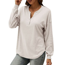 Load image into Gallery viewer, Women Brushed Long Sleeve T-Shirt Sexy V Neck  Button Down Oversize Sweatshirt Female Casual Loose Warm Tunic Tops Mujer