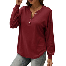 Load image into Gallery viewer, Women Brushed Long Sleeve T-Shirt Sexy V Neck  Button Down Oversize Sweatshirt Female Casual Loose Warm Tunic Tops Mujer