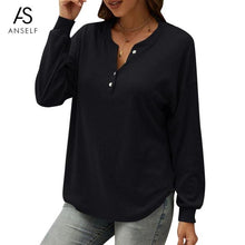 Load image into Gallery viewer, Women Brushed Long Sleeve T-Shirt Sexy V Neck  Button Down Oversize Sweatshirt Female Casual Loose Warm Tunic Tops Mujer