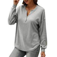 Load image into Gallery viewer, Women Brushed Long Sleeve T-Shirt Sexy V Neck  Button Down Oversize Sweatshirt Female Casual Loose Warm Tunic Tops Mujer